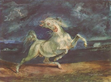 動物 Painting - ウジェーヌ・ドラクロワ 嵐におびえる馬 1824 1